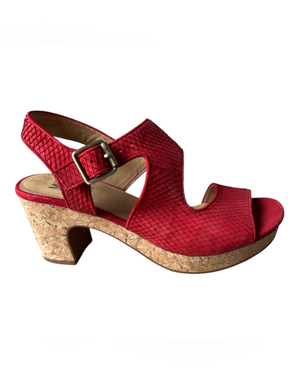 MIZ MOOZ Cosma Red Textured Leather Cork Wedge Slingback Sandals 9.5 / 40.5